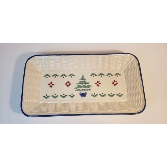 Pfaltzgraff Nordic Christmas Basketweave Bread Platter 12" Holiday Stoneware - Picture 1 of 12